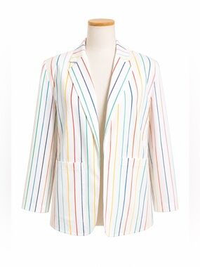 The Fox Collection Multicolor Striped Blazer Oversized Career Chic Jacket S